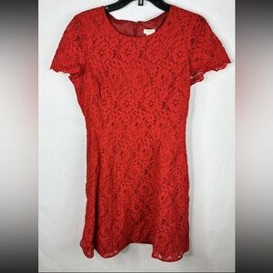 J. Crew Womens Dress 6 Red A Line Lace Floral Short Sleeve Lined Fit & Flare